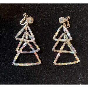 Vendome Aurora Borealis Crystal Triangle Dangle Earrings